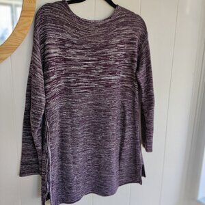 Sweater Tunic, cotton knit in Bordeaux and Ivory colorway by Ellen Tracy Sz L